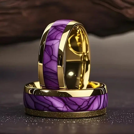 Tall Gold And Purple Stainless Steel Ring