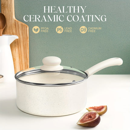 Pan Set With Lid, 1QT&2QT&3QT Granite Saucepans, Nonstick Saucepan Set, PFAS-FREE Pot Set