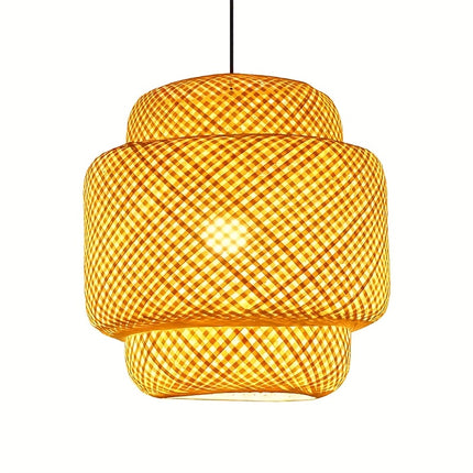 Bamboo Chandelier Suitable for E26/E27 - Rustic Zen Ceiling with Polished Cylindrical Bamboo Shade