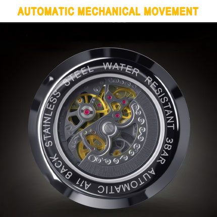 Stylish Men'S Automatic Mechanical Watch with Stainless Steel Strap, Luminous Hands & Hollow Round Dial