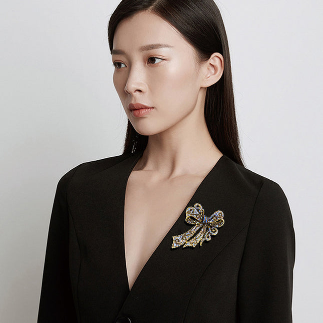 Rhinestone Brooch Alloy Electroplating Vintage Bow Women's Corsage