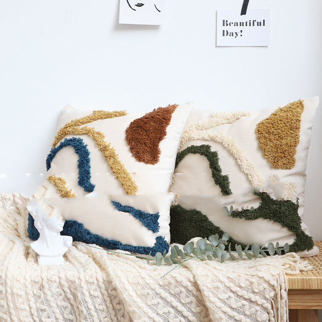 Contrasting Color Art Tufted Pillow Pillow