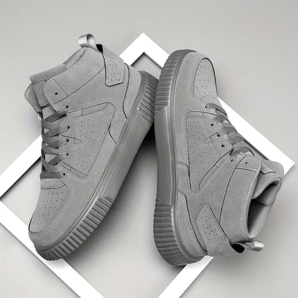 Fashion-Forward, Men's Trendy Solid High Top Skate Shoes, Comfy Non Slip Casual Lace Up Sneakers for Men's