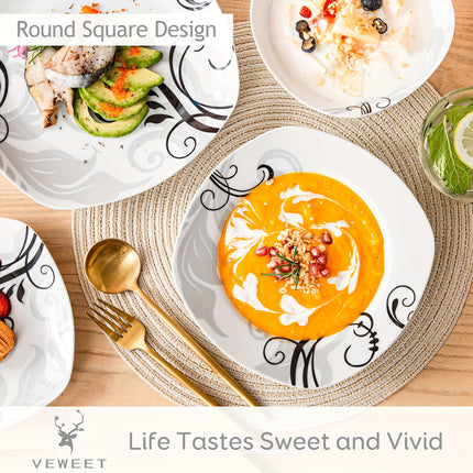 Ivory White 18pcs Dinnerware Collection Made of Ceramic, Including Plates for Main Courses, Desserts,
