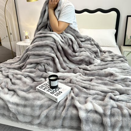 Super Soft Bubble Faux Rabbit Fur Blanket, Machine Washable, All-Season, Heavyweight Winter Blanket