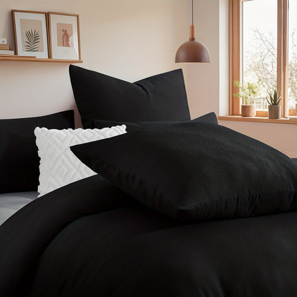 1 Set Seersucker Bed Set - King Size Duvet Cover & 2 Pillowcases (Queen Compatible)