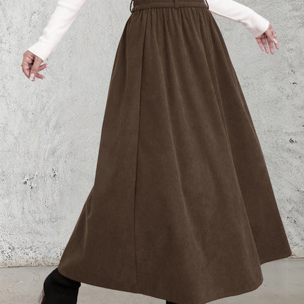 Winter Corduroy Women'S Casual High-Waisted A-Line Skirt, Thick And Versatile Long Pleated Umbrella Skirt.