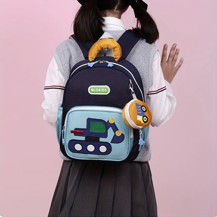 Kids' Cartoon Construction Vehicle Backpack Adjustable Straps, Lightweight,