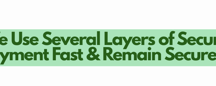 Secure payment banner with text and security icons on a green background