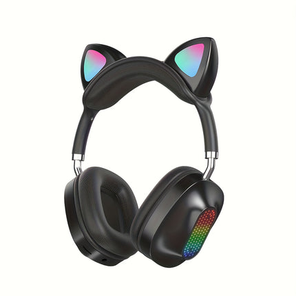 1pc Wireless Cat Ear Headphones with Light-Up RGB  Wireless Low-Power Stereo Sound