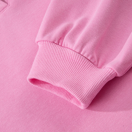 Bright Pink Polo Collar V Neck Pullover and Drawstring Sweatpants Set