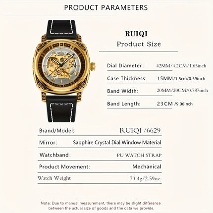 Men'S Luxury Vintage Automatic Mechanical Watch with Golden Hollow Carved Skeleton Dial,