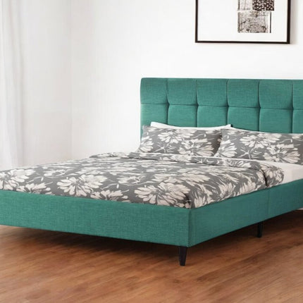 Turquoise Tufted Fabric Upholstered Queen Bed Frame