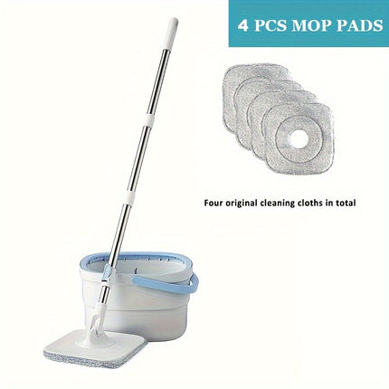 1set, Three Fiber Cloth Heads, Rotating Head Hand-free Mop with Bucket for Sewage Separation