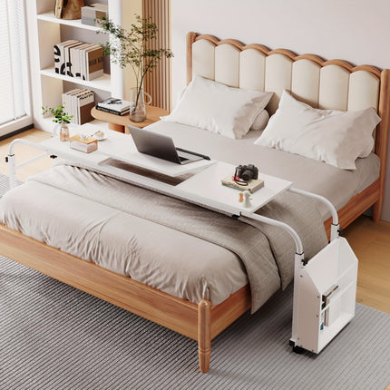 Adjustable Height Mobile Bed Desk with Wheels, 60.6-84.2 Inches Overbed Table,