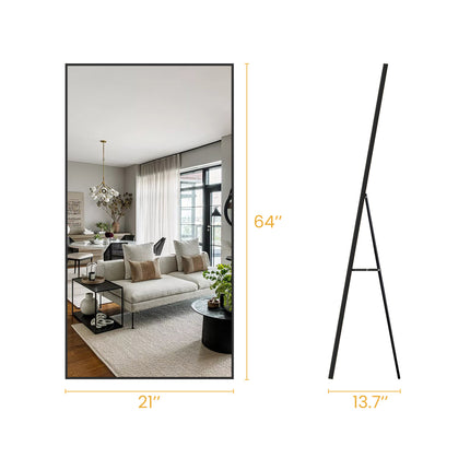 Full Length Mirror Black&Gold Horizontal and Vertical Floor Mirror Standing Hanging or Leaning Wall,