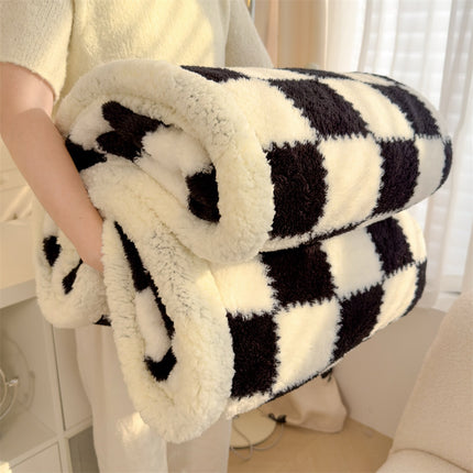 1pc Extra Thick Plaid Blanket - Brown/Beige/White/Black Checkered Bedspread