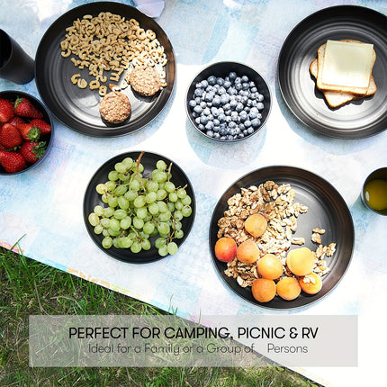Premium Family Outdoor Dinnerware Set  16 Unbreakable Pieces, Microwave - and Dishwasher 4 Bowls and 4 Cups