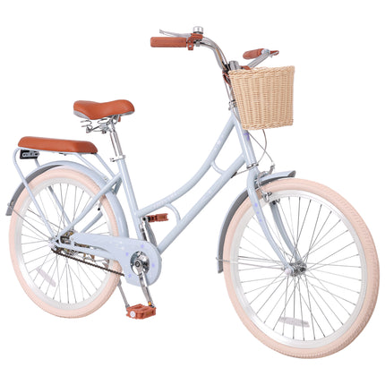 24 Inch Beach Cruiser Bike for Women, Commuter Bicycle with Front Basket , High Carbon Steel Frame, Comfortable City Bike for Outdoor Riding