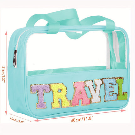 Light Pink TRAVEL Chenille Letter Clear PVC Makeup Bag