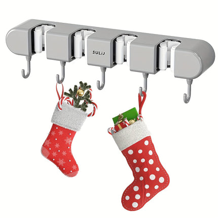 Mop Holder with Hooks - Heavy-Duty ABS Plastic Broom Organizer for Bathroom, Kitchen, Closet