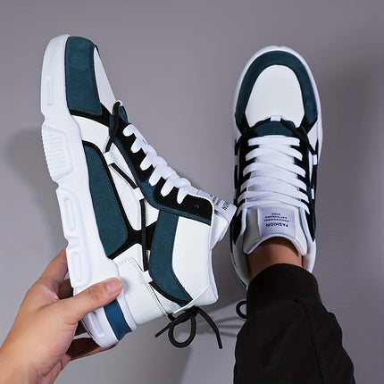 Men'S Color-Blocking High-Top Sneakers with Front Laces for Skating And Sports.