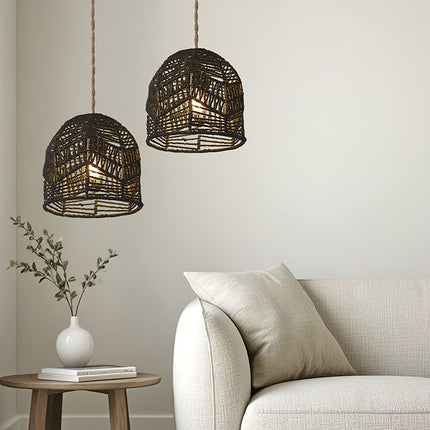 Handwoven Paper Rope Chandelier Lampshade - Rustic Farmhouse Lighting Fixture