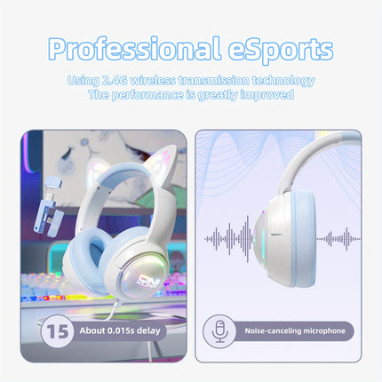 Professional Gaming Headset with Illuminated Cat Ears & RGB Lighting, Isolation