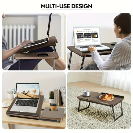 Laptop Desk, Sofa Table, Height Adjustable Home Desk, Tray Bed Table With Cup Holder