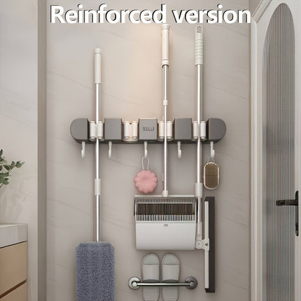 Mop Holder with Hooks - Heavy-Duty ABS Plastic Broom Organizer for Bathroom, Kitchen, Closet