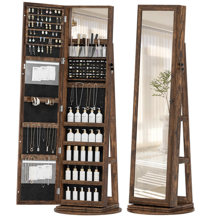 Full-Length Mirror, 360° Swivel Jewelry Armoire, Large Jewelry Storage With Lockable,