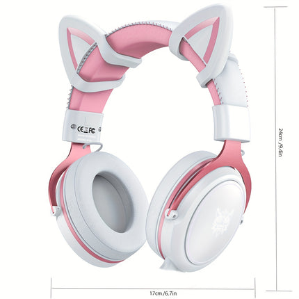 Cat Ear Gaming Headset with Microphone, Anime Inspired On-Ear Headphones, 3.5mm Jack