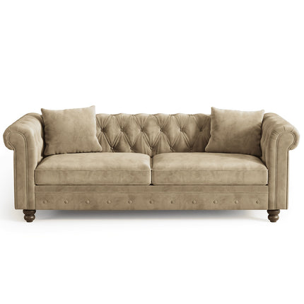 Sofa In Black Velvet, Featuring Rolled Arms, 23.6" Deep Seat With Two Throw Pillows