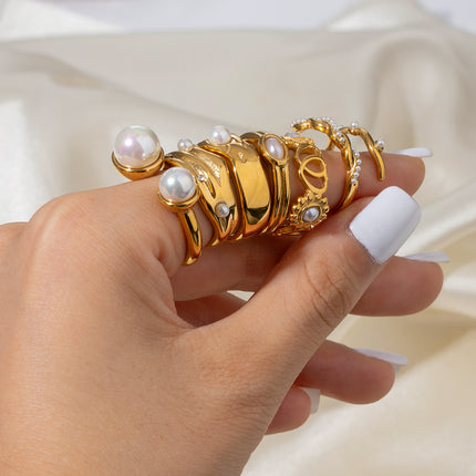 Stainless Steel And Titanium Pearl Jewelrycolorfast Ring