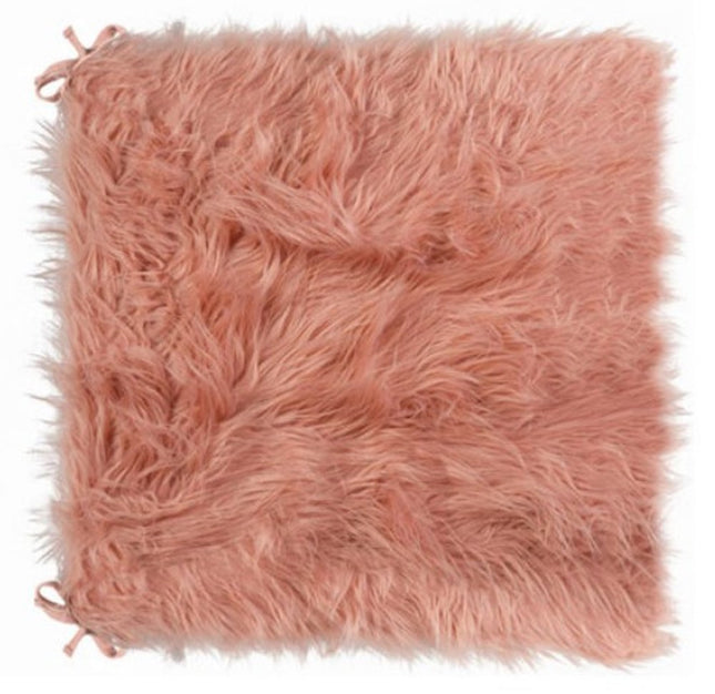 Set of Two 16" X 2" Pink Faux Fur Dining Chair Pads