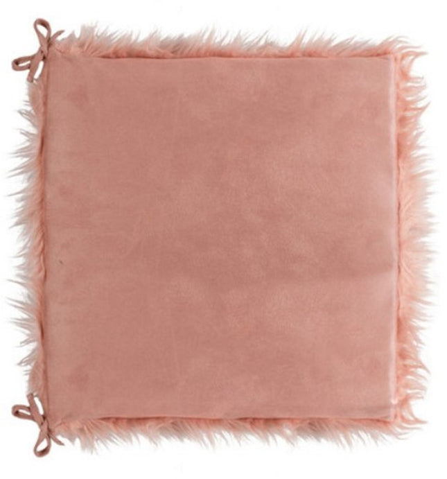 Set of Two 16" X 2" Pink Faux Fur Dining Chair Pads