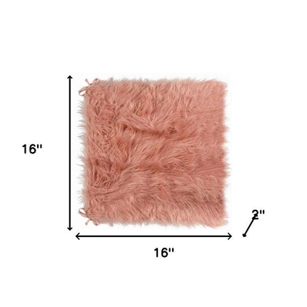 Set of Two 16" X 2" Pink Faux Fur Dining Chair Pads
