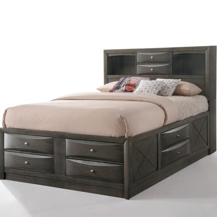 Gray Solid Wood King With Ten Drawers Bed Frame