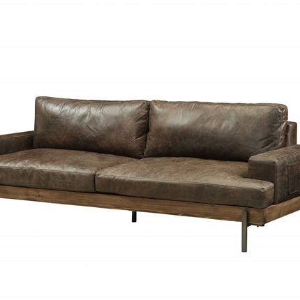 95" Chocolate Top Grain Leather Sofa With Black Legs