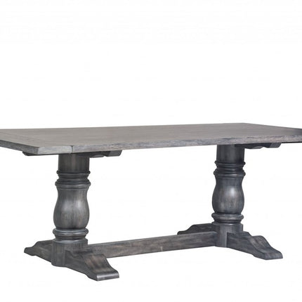 88" Light Gray And Gray Solid Wood Trestle Base Dining Table