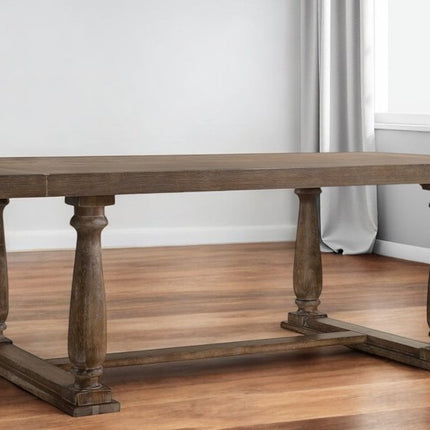 88" Light Gray And Gray Solid Wood Trestle Base Dining Table
