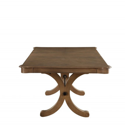 64" Brown Solid Wood Removable Leaf Trestle Base Dining Table
