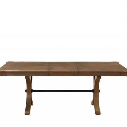 64" Brown Solid Wood Removable Leaf Trestle Base Dining Table