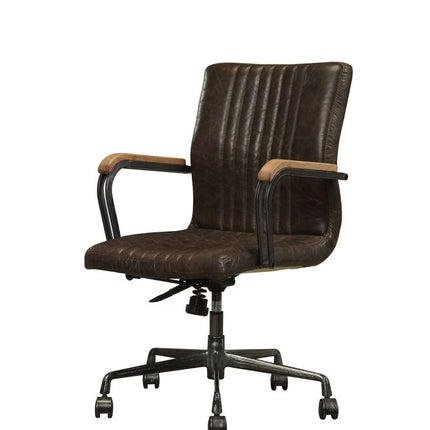 Chocolate and Black Adjustable Swivel Leather Rolling Executive Office Chair