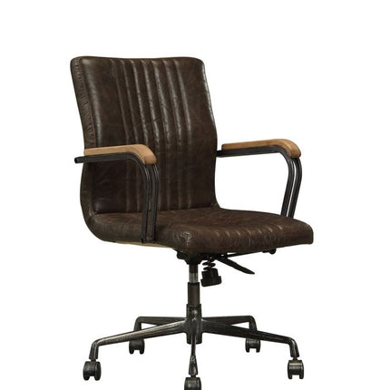 Chocolate and Black Adjustable Swivel Leather Rolling Executive Office Chair