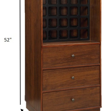 52" Brown And Black Wood Bar Cabinet With Three Drawers