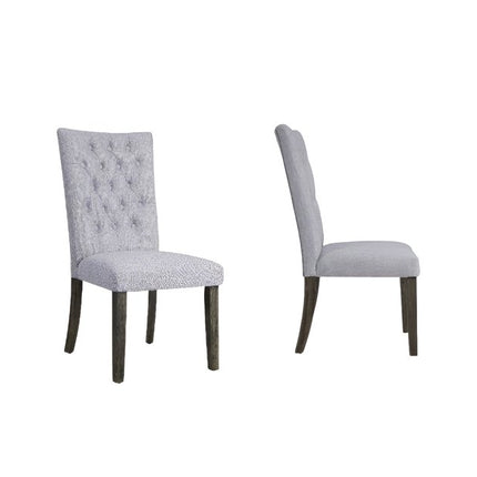 Set of Two Tufted Gray Upholstered Fabric Dining Side Chairs