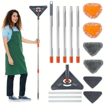 Mop With Handle Adjustable Ceiling Cleaning Mop With 6 Replaceable Mop Cloth, 360° Rotating