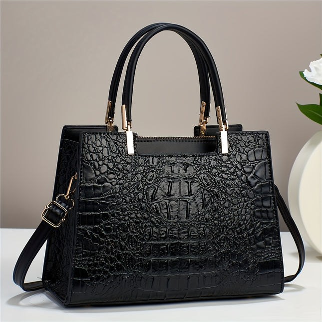 Small Handbag For Women, Stylish Crocodile Pattern Tote Bag, Color Contrast Crossbody Bag