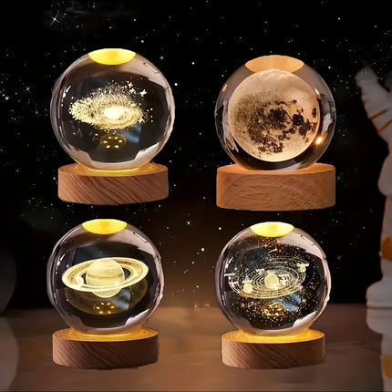 1 Mini 60mm/2.36in 3D Laser Engraved Crystal Ball Decorative Night Light, for SATURN Solar System for Galaxy USB